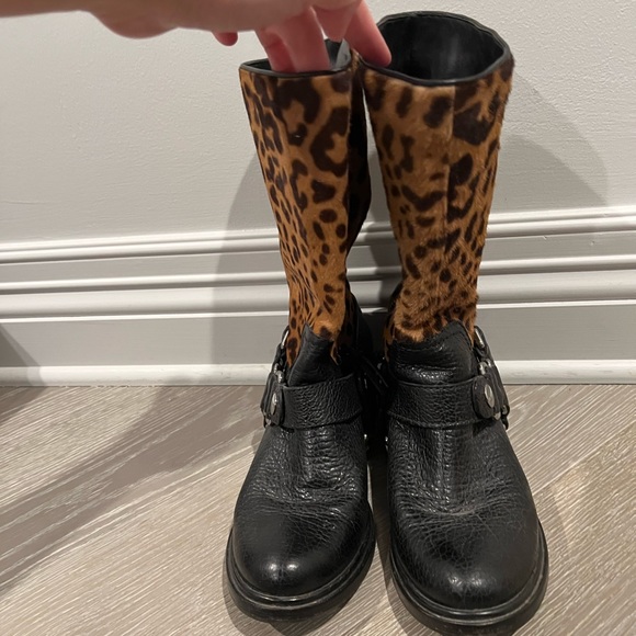 Miu Miu Leopard Motorcycle Biker Boots 38 1/2 - Picture 2 of 13